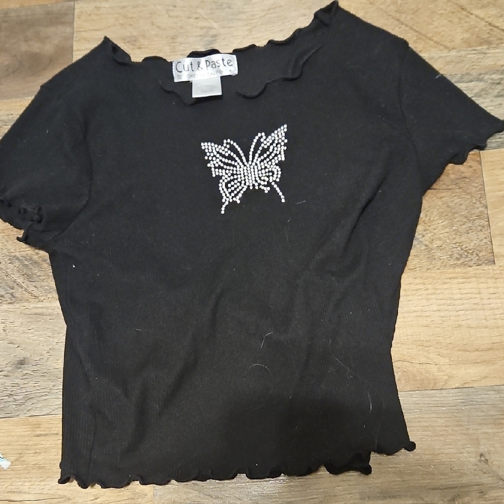 Black Butterfly Embellished Top